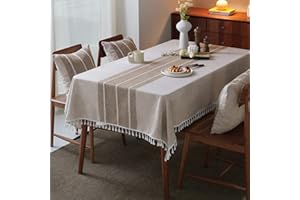 Mokani Washable Cotton Linen Table Cloth Stitching Tassel Design Tablecloth, Square Table Cover Great for Kitchen Dinning Tab
