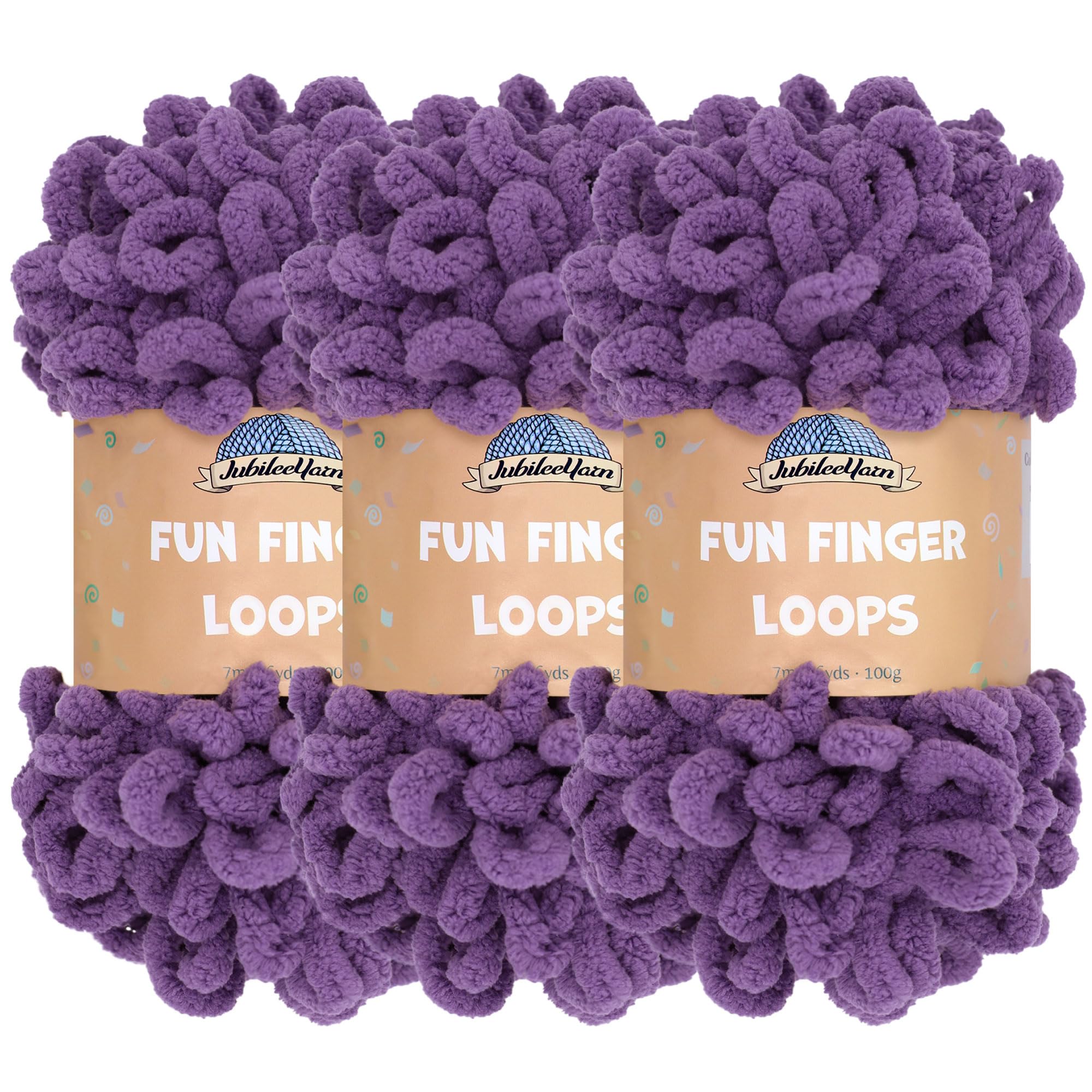 JubileeYarn Fun Finger Loops Yarn - Polyester Jumbo Weight Loop Yarn - 100g/Skein - Grape Compote - 3 Skeins