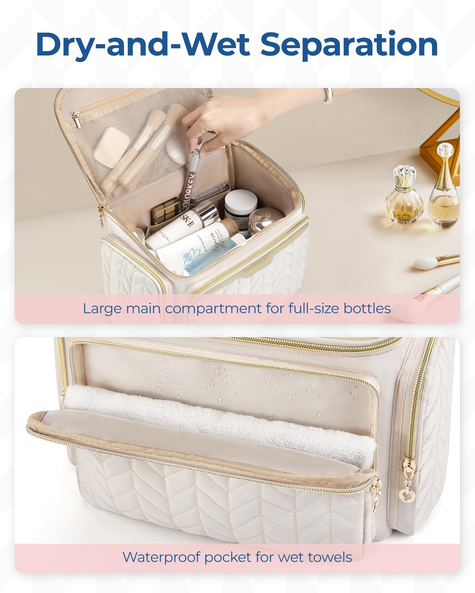 BAGSMART Travel Toiletry Bag, Large Wide-open Travel Bag for Toiletries, Makeup Cosmetic Travel Bag with Handle-Black