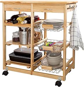 SoBuy Carrito de servir, carrito de cocina, carrito con cajón, L67 x