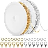 SANNIX 20 Feet Necklace Chains 1.8mm Jewelry Making Chains for Necklace Earring Bracelet Jewelry Making Supplies, Metal Chain Necklace with Lobster Clasps and Jump Rings for DIY Craft, Silver & Gold