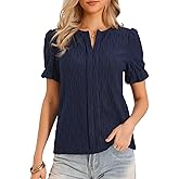 Allegra K Summer Tops for Women Short Puff Sleeve V Neck Blouses Dressy Casual Clothes Outfits 2025
