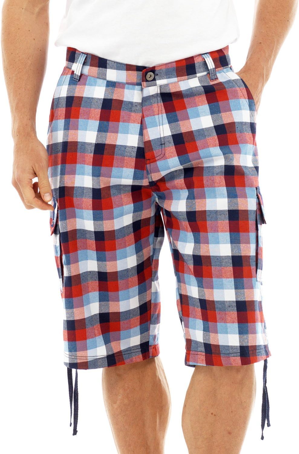 Bold Check Print Beach Pool Swimming Cargo Knee Length Shorts