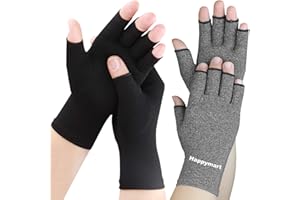 Happymart 2 Pairs Arthritis Gloves for Women for Pain, Compression Gloves for Carpal Tunnel Relief, Rheumatoid Osteoarthritis, Fingerless Gloves for Women and Men, Typing (Pure Black + Grey, Medium)