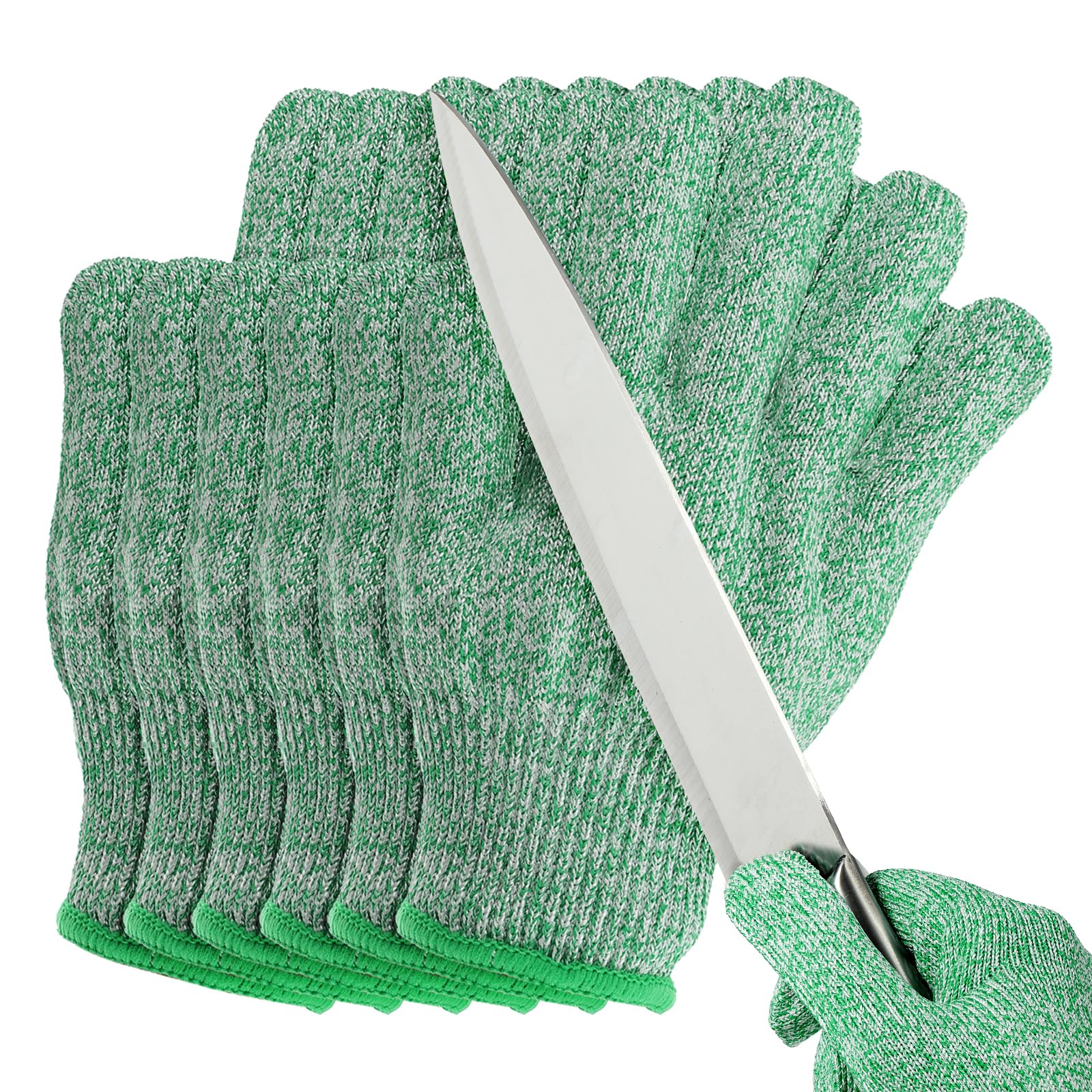 PATIKIL Cut Resistant Gloves, 6 Pair Level 5 Protection Anti Cutting Gloves Cut Proof Gloves for Kitchen Wood Carving Working, Medium, Green