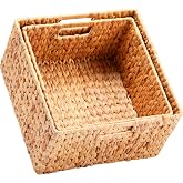 HOONEX Water Hyacinth Storage Baskets for Organizing, Decorative Wicker Baskets with Carrying Handles, Set of 2, Natural