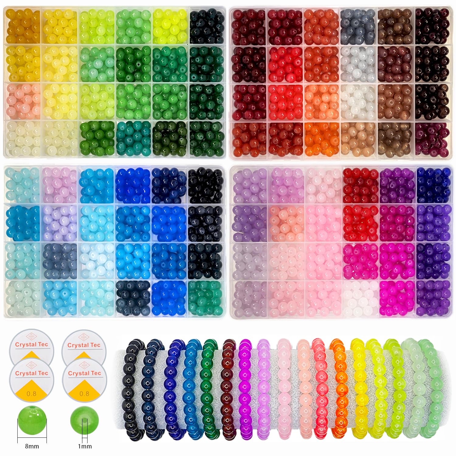 Photo 1 of 2500PCS 8mm Glass Beads Bracelet Making Kit, 96 Colors Crystal Beads for Jewelry Making, 4 Box Round Beads Suitable for Beginners