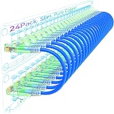 Sokqovt Cat6a Slim Ethernet Cable 1ft (24 Pack), Flexible 10G 550MHZ, 28AWG Pure Copper for Network Cabinet, Cat 6 Blue