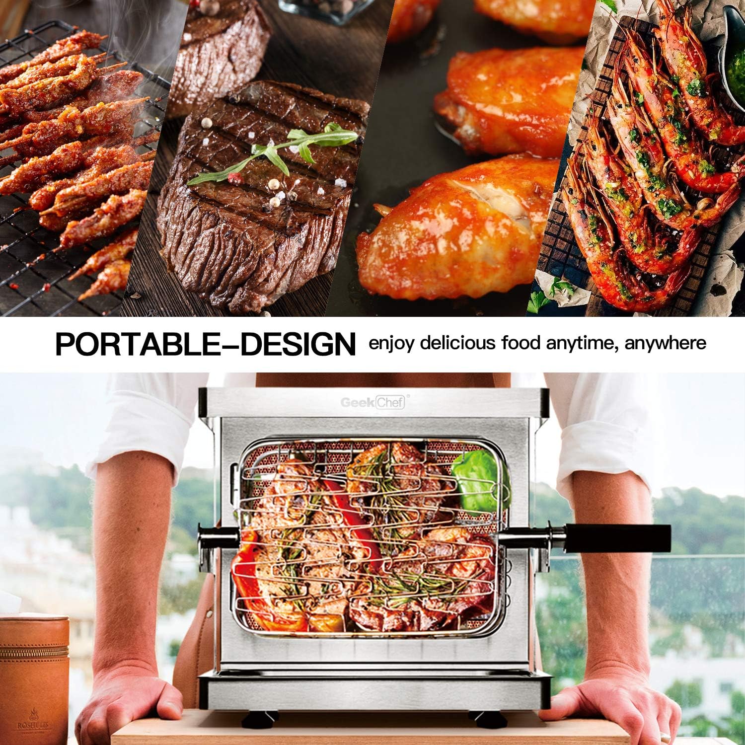 review Geek Chef Outdoor Propane Gas Grill Infrared Honey Comb BBQ Non-Smoke Burner with Stainless Steel 360° Rotisserie Mesh Wave-Rack Grill Basket German Craftsmanship Design & Technology Gas Grills