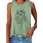 ORANDESIGNE Womens Flower Print Crewneck Tank Tops Graphic Curved Hem Sleeveless Tops Summer Casual Loose Fit Shirts