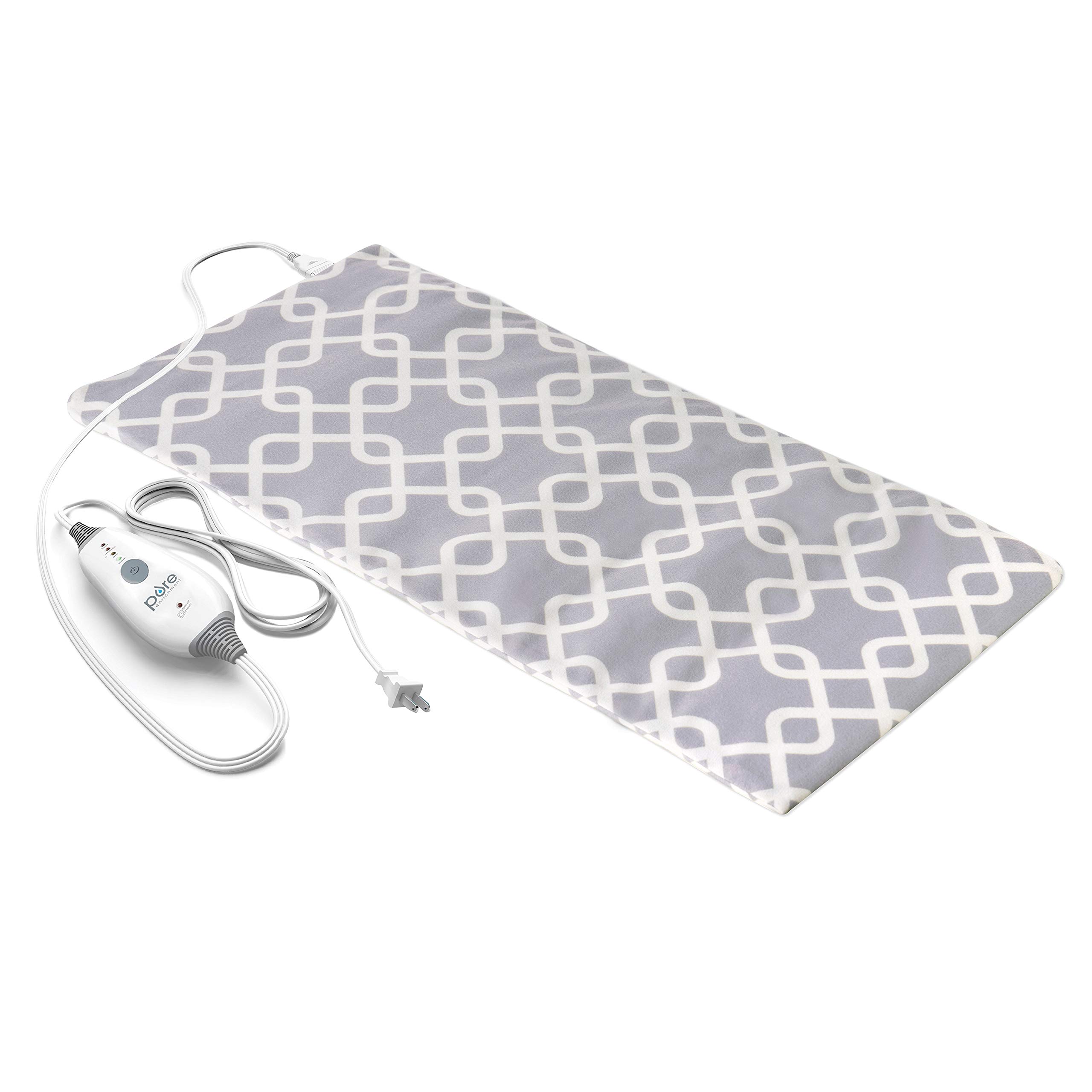 Pure EnrichmentPurePureRelief Express Designer Series Electric Heating Pad - 12” x 24” Fast-Heating with 4 Heat Settings, Machine-Washable Fabric, & 2-Hour Auto Safety Shut-Off - Gray Trellis