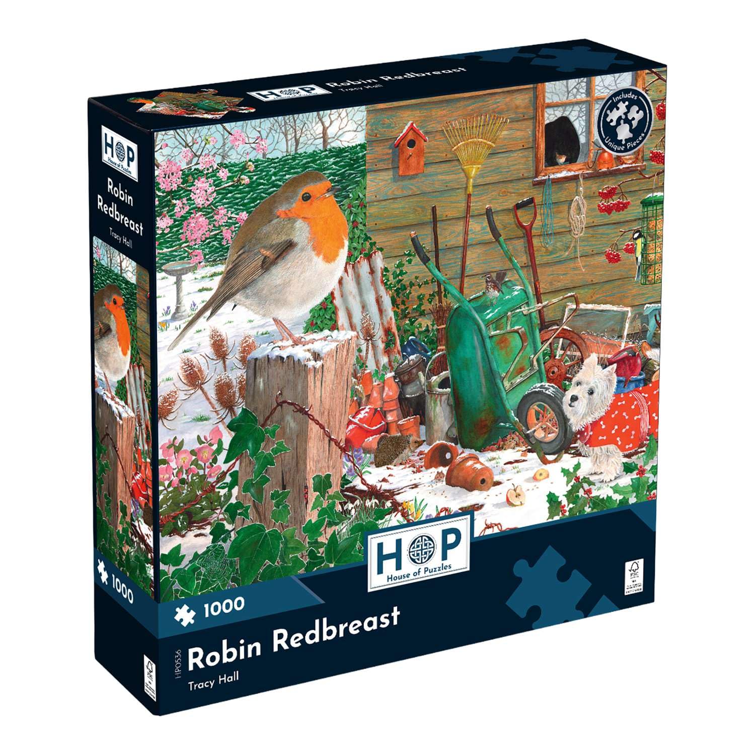 The House of Puzzles - Robin Redbreast Jigsaw - 1000 Piece Jigsaws For Adults, Artist Illustrated, Scenic Landscape, Deluxe Puzzle Gifts