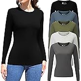 Vomidia 5 Pack Womens Long Sleeve Tops Crew Neck Basic T Shirt Fall Stretch Tight Fitted Thermal Shirts Fashion Clothes 2025
