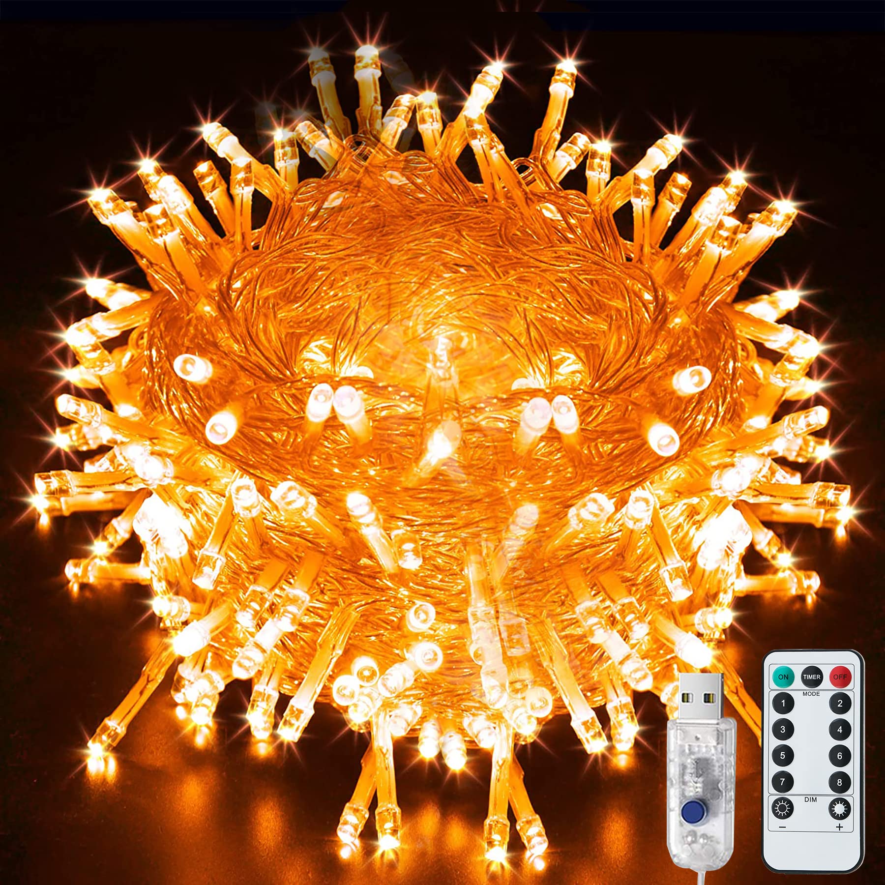 Lezonic Indoor/Outdoor Fairy Lights, 120LED Orange Halloween String Lights, 12M/39FT 8 Modes Plug-in String Lights Waterproof for Outdoor Halloween Christmas Wedding Party Bedroom Decor