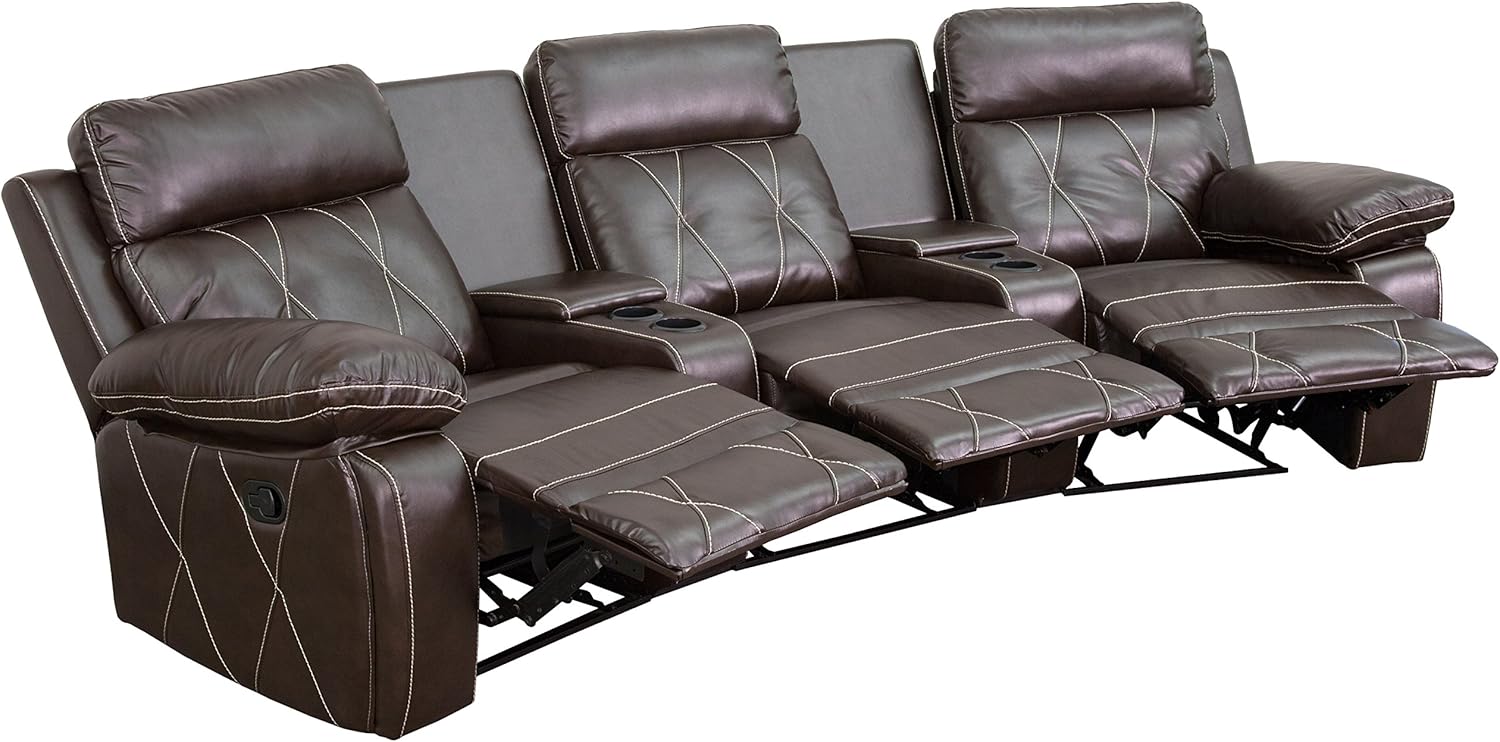 Flash Furniture Reel Comfort Series 3-Seat Reclining Brown LeatherSoft Theater Seating Unit with Curved Cup Holders: Furniture & Decor
