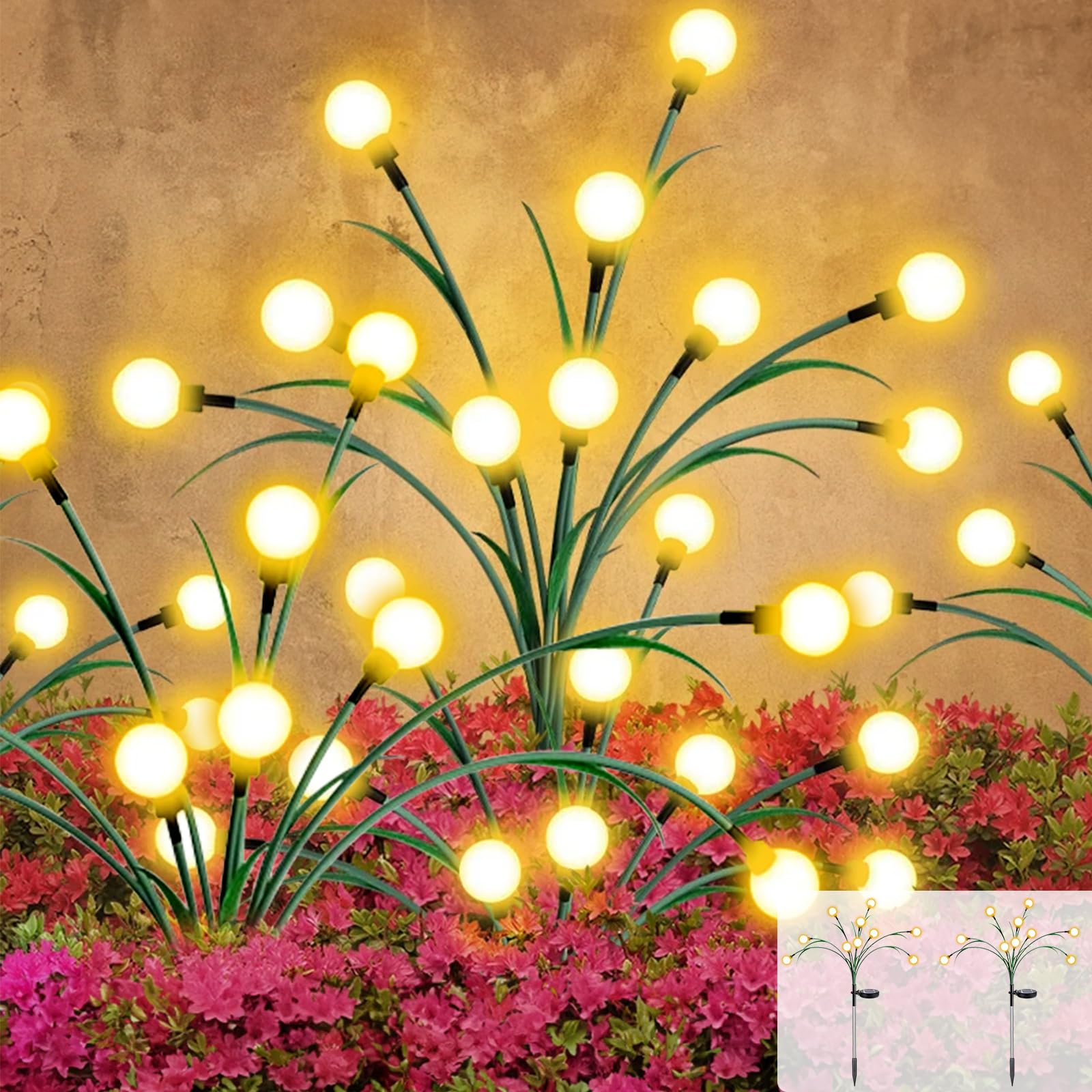 WoskjXas Solar Firefly Garden Lights Outdoor, 2Pack 10 LEDs Waterproof Firefly Lights, Bright Swaying Solar Garden Light, Starburst Swaying Light, LED Dancing Fireflies for Path Fence
