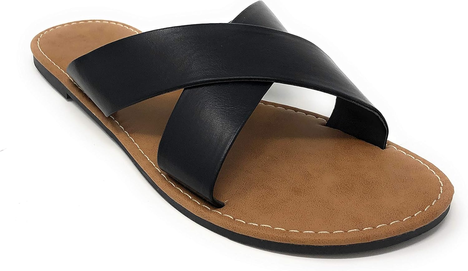 black flat criss cross sandals