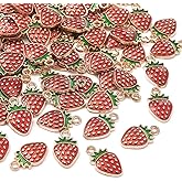 KitBeads 100pcs Enamel Strawberry Charms Alloy Kawaii Food Mini Fruit Chartms Vintage Titanium Red Strawberry Charms for Jewelry Making Bulk