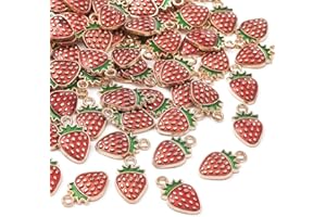 KitBeads 100pcs Enamel Strawberry Charms Alloy Kawaii Food Mini Fruit Chartms Vintage Titanium Red Strawberry Charms for Jewelry Making Bulk