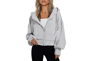 Oyamiki Oversized Cropped Zip Up Hoodies for Women Drop Shoulder Pockets Sweatshirts Fall Jackets Veste Automne Femme