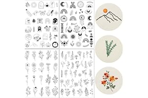 INCOK Water Soluble Stabilizer Embroidery Papers, 118 Pcs Stick and Stitch Embroidery Paper Moon and Sun Theme Dissolvable Paper, with Pre-Printed Flowering Leaves Patterns for Hand Sewing Lover Beginners