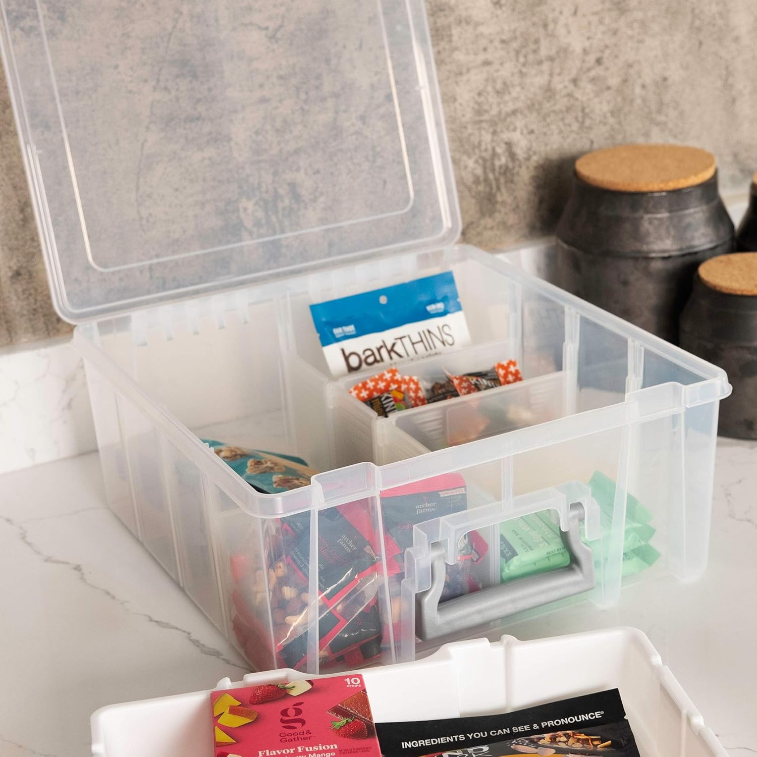 AB Designs 6899ABD Super Satchel Double Deep with Lift-Out Tray and Removable Dividers, Stackable Home Storage Organization Container, Clear with Sliver Latches and Handle: Home & Kitchen