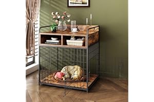 SAUDISM Small Dog Crate Furniture, Puppy Dog Kennel Indoor, Wood Dog Cage Table with Drawers Storage, Heavy Duty Dog Crate, Jaula para Perros, Sturdy Metal, 27.6" L×20.5" W×31.9" H