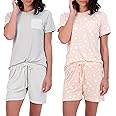 Real Essentials 4 Piece: Women’s Short Sleeve Top with Shorts Pajama Set – Ultra-Soft Lounge & Sleepwear (Available In Plus)
