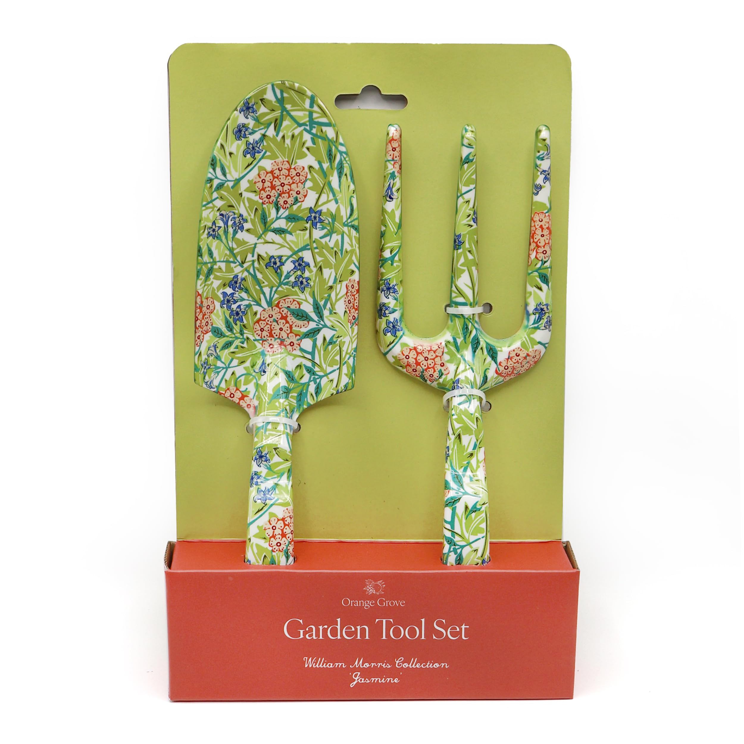 Fork and Trowel Garden Tool Set - William Morris Jasmine Design, Green