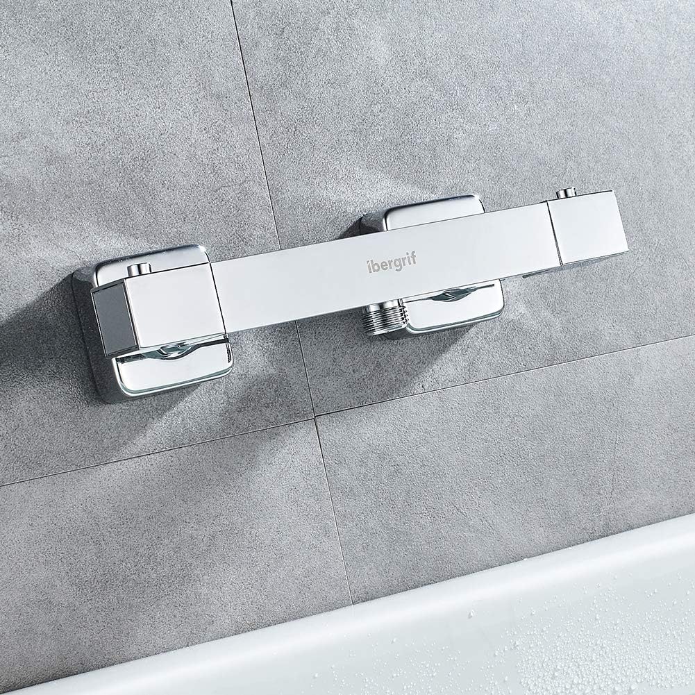 Ibergrif - Square Thermostat for Shower Mixer Tap with 38 Safety Key, Chrome - Image 5