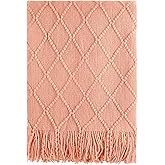 BOURINA Orange Throw Blanket 50x60 Inches Throw Textured Solid Soft Sofa Couch Decorative Knit Blanket