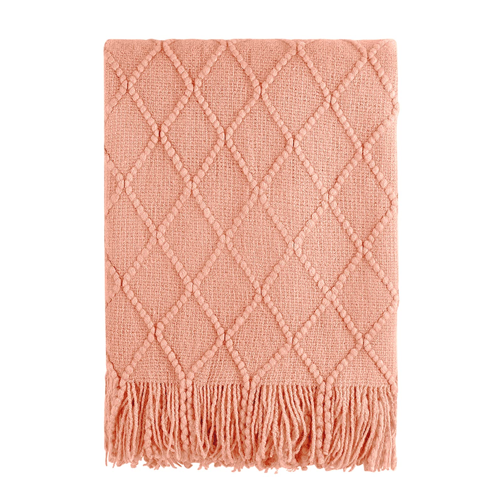 BOURINA Textured Solid Soft Sofa Throw Couch Cover Knitted Decorative Blanket, Orange, 127x152cm