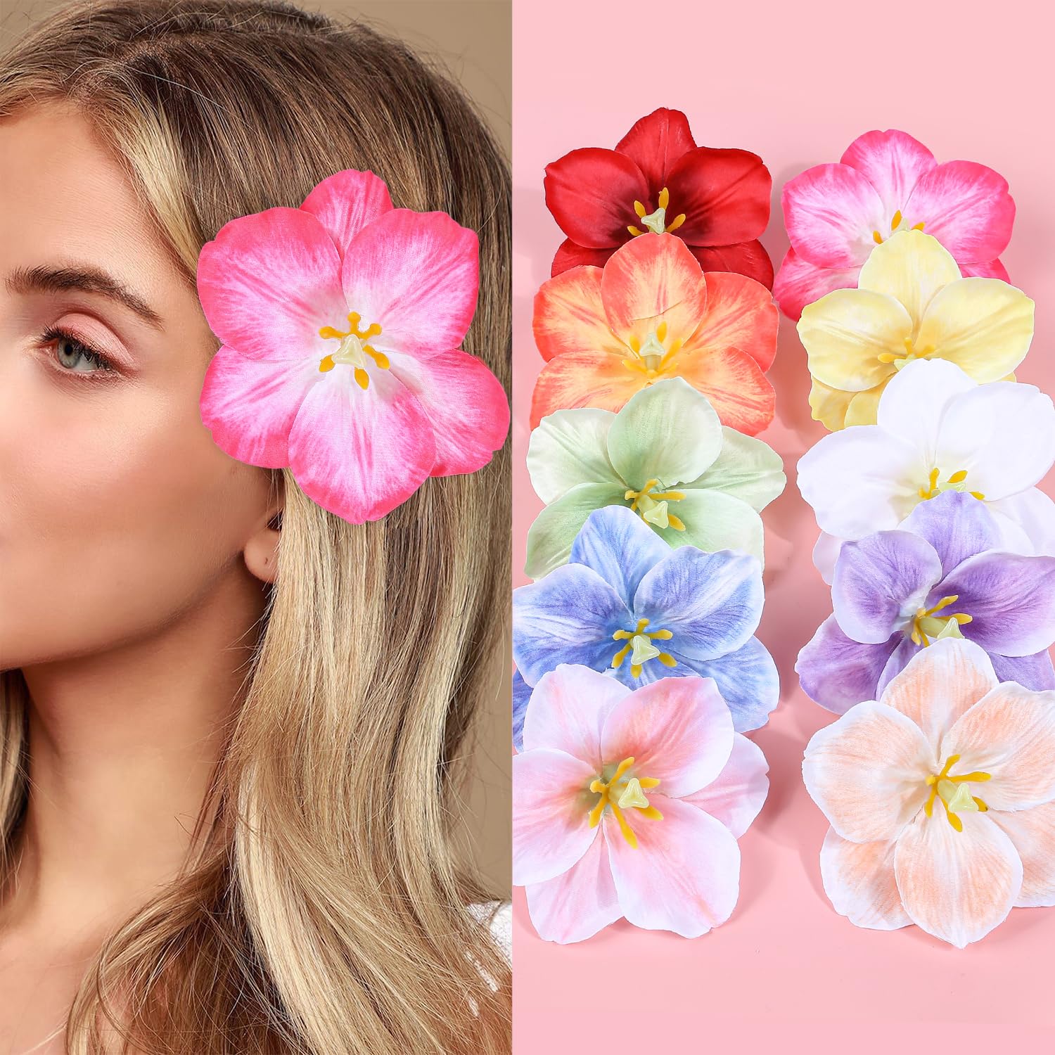 Photo 1 of 10pcs/set Tropical Flower Hair Clips Multi-Color Hawaiian Floral Hairpins Elegant and Sweet Hair Accessories for Women Girl Seaside Vacation