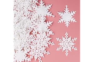 ABSOFINE 36Pcs Glitter Snowflake Ornaments White Plastic Christmas Tree Decorations Glittery Snowflakes for Winter Wonderland