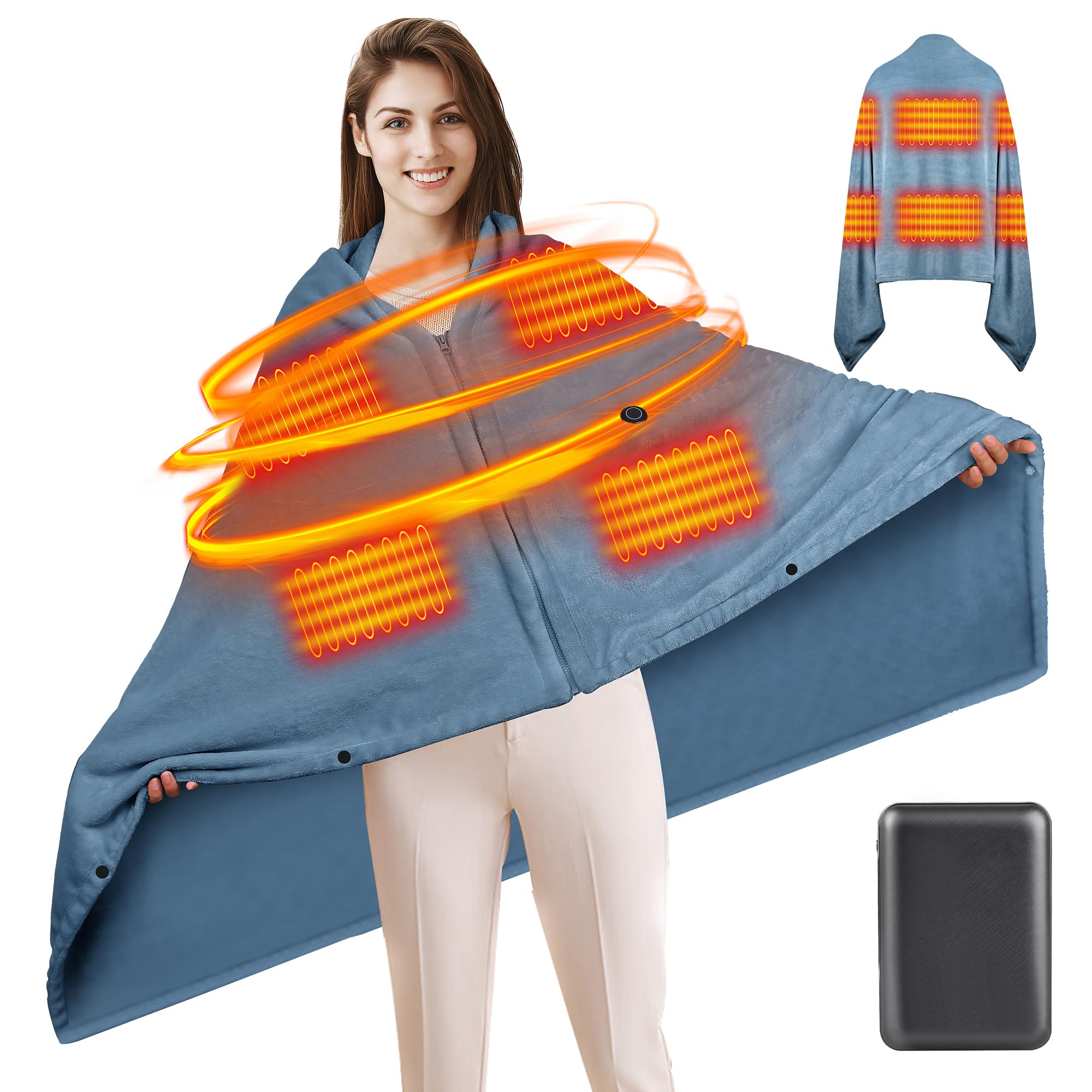 Photo 1 of Heated Blanket Battery Operated Heated Shawl Wraps for Women Men Cordless Wearable Electric Blanket Rechargeable Heating Blanket USB Outdoor Portable Heated Blanket 6 Heating Zones (Sky Blue)
