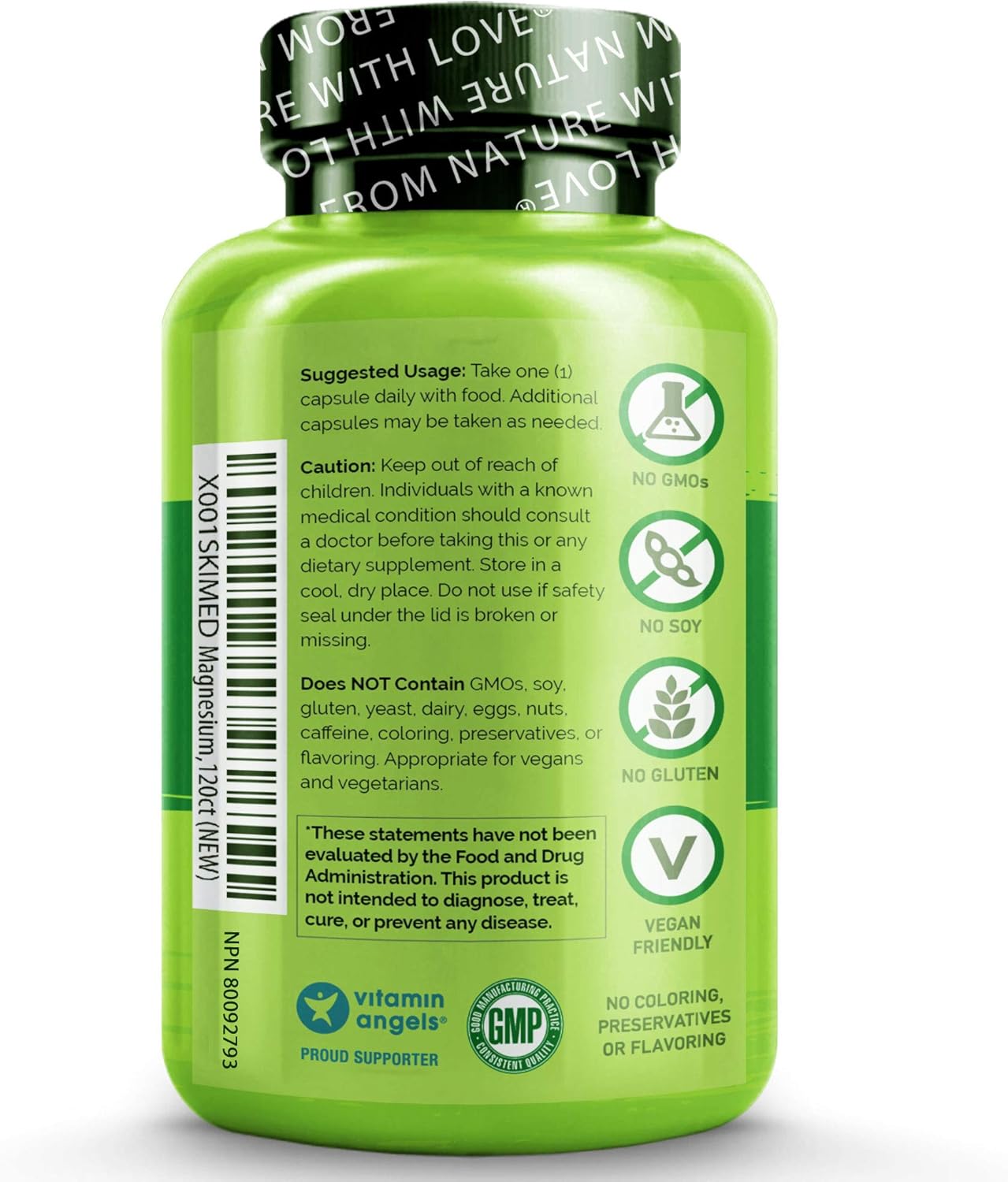 NATURELO Magnesium Glycinate Supplement - 200 mg Natural Glycinate Chelate with Organic Vegetables - Best for Sleep, Calm, Anxiety, Muscle Cramp & Stress Relief – Gluten Free, Non GMO - 120 Capsules: Health & Personal Care