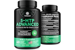 TWINLEAF 5 HTP Supplement for Mood Support - Made in USA - Natural Manganese & L-tryptophan Capsules - 5-HTP Booster for Men & Women - Proprietary Formula for Mood and Relaxation - 60 Vegan Capsules