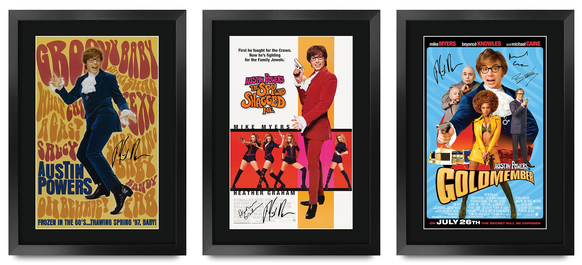 HWC Trading FR A3 Austin Powers Collection x 3 Mike Myers Gifts Printed Poster Signed Autograph Picture for Movie Memorabilia Fans - A3 Framed