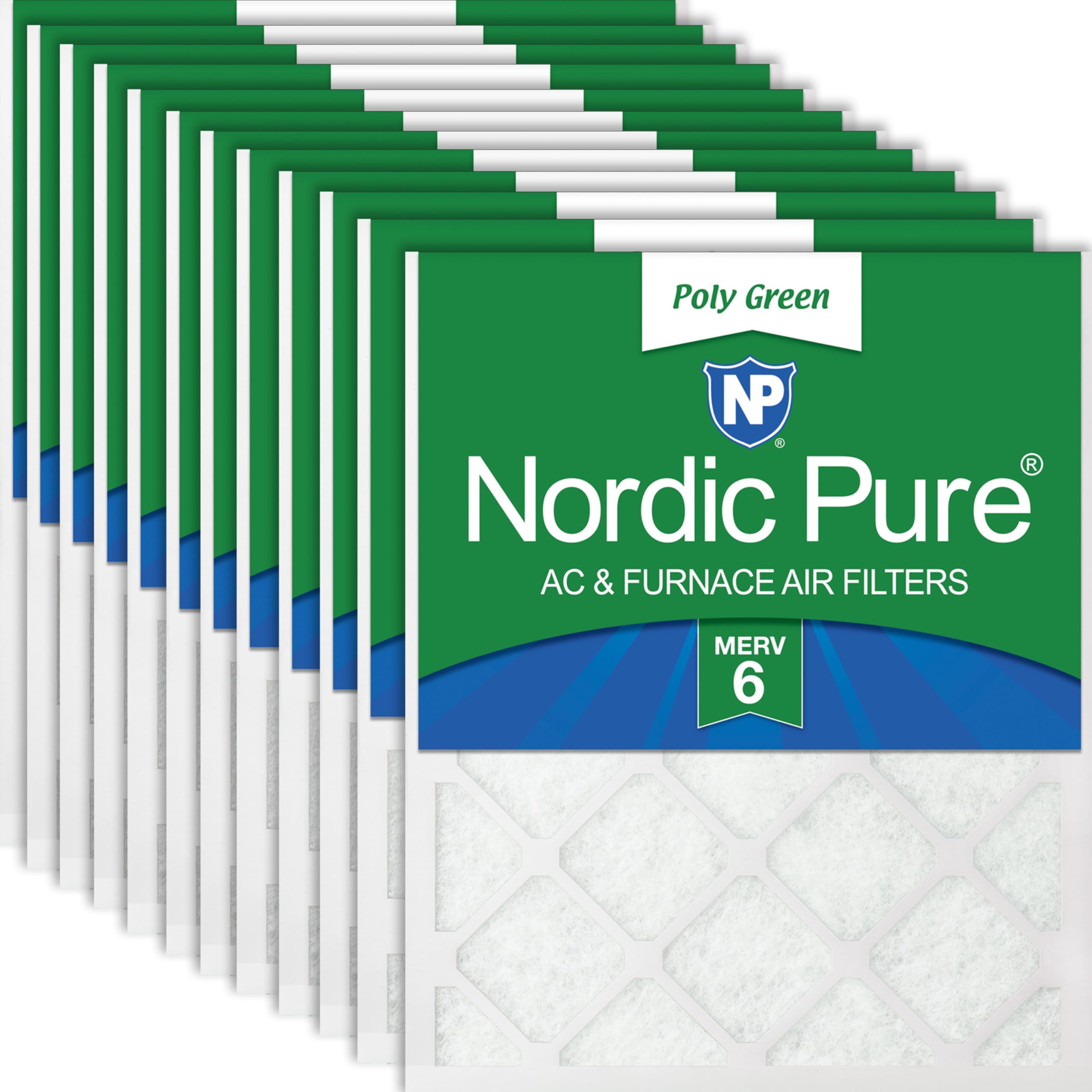 Nordic Pure 12x24x1 (Actual Size: 11 1/2 x 23 1/2 x 3/4) Poly Green MERV 6 AC Furnace Air Filters – Reduces Dust, Pollen, Pet Dander & Allergens – 12-Pack Image