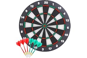 Theefun Safety Dart Board Set -16 Inch Rubber Dartboard Game with 6 Soft Tip Darts for Men Women, Party, Office Family Leisure Sport