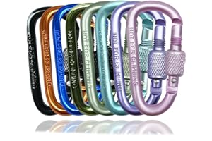 YUCHIYA 8 Pack D-Shape Carabiner Clasp with Screw Gate, 2.2 Inch Mini Keychain Clip Key Chain Buckle, Aluminum Alloy Keyrings Hook for Outdoor Hiking not for Climbing