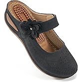 Alicegana Mules for Women Dressy Summer Closed Toe Sandals Casual Slip On Wedge with Adjustable Hook Loop