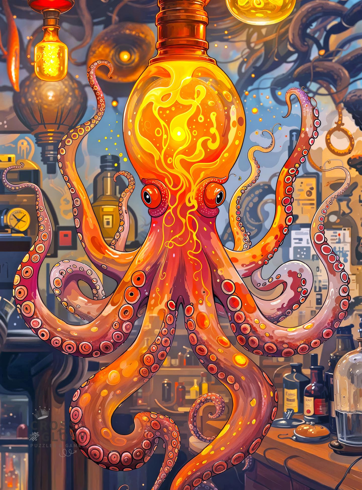 Cross & Glory 1000 Piece Jigsaw Puzzle for Adults | Octopus Alchemy: The Lava Experiment | Marine Ocean Artwork Puzzle | Challenging Brain Teaser | Satin Finish | 20x27 Inches