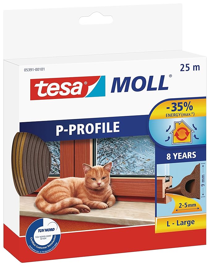 Tesa tesamoll P-Profil Gummidichtung für Fenster und Türen Braun P-Profil, 25m