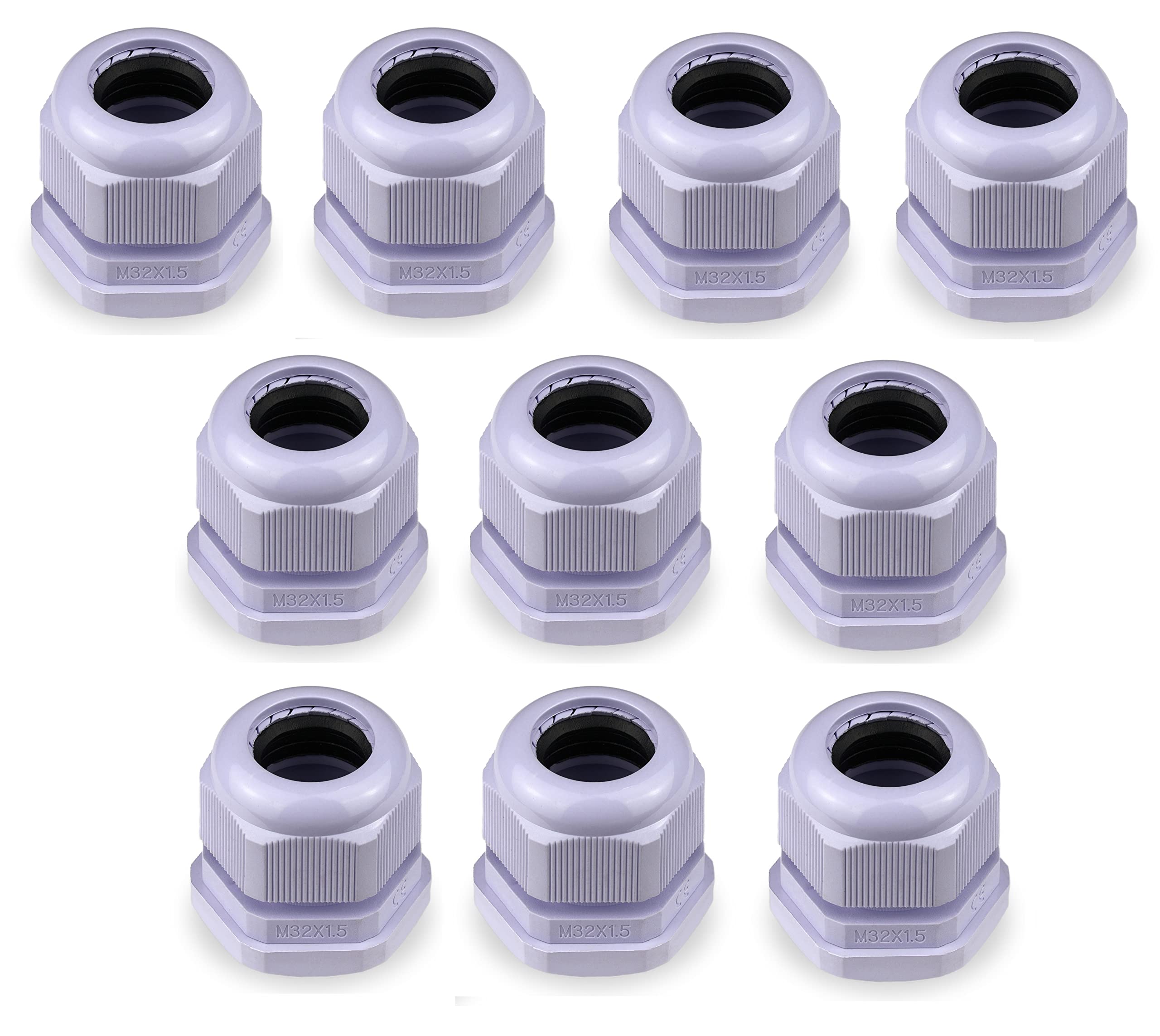G-PROKIT 10-Pack M32 32mm IP65 Cable Compression Glands for 14-21mm Cable and EV Charging Cable - Grey, Waterproof with Locknut