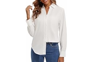 GDYCLUCK Women's Long Sleeve Blouses Wrinkle Free Button-Down Casual Dress Shirts for Women Fashion V Neck Tops
