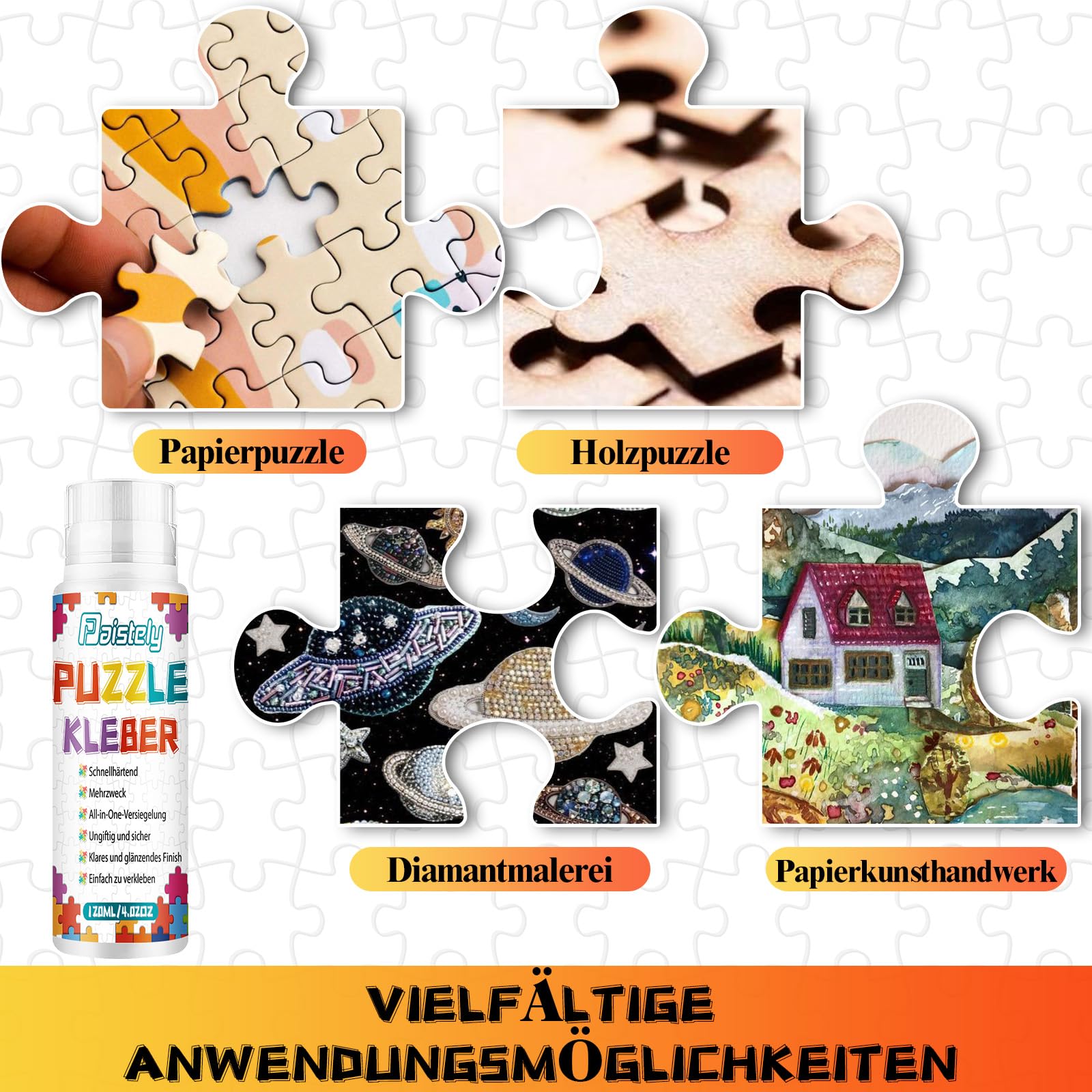 Puzzle Kleber Transparent, Puzzle Glue Mit Einfachem Schwammkopf und Applikator, Ungiftig Puzzelkleber, Puzzlekleber für 1000/2000 Teile, Geeignet für Kinder und Erwachsene (120ml*2) 5