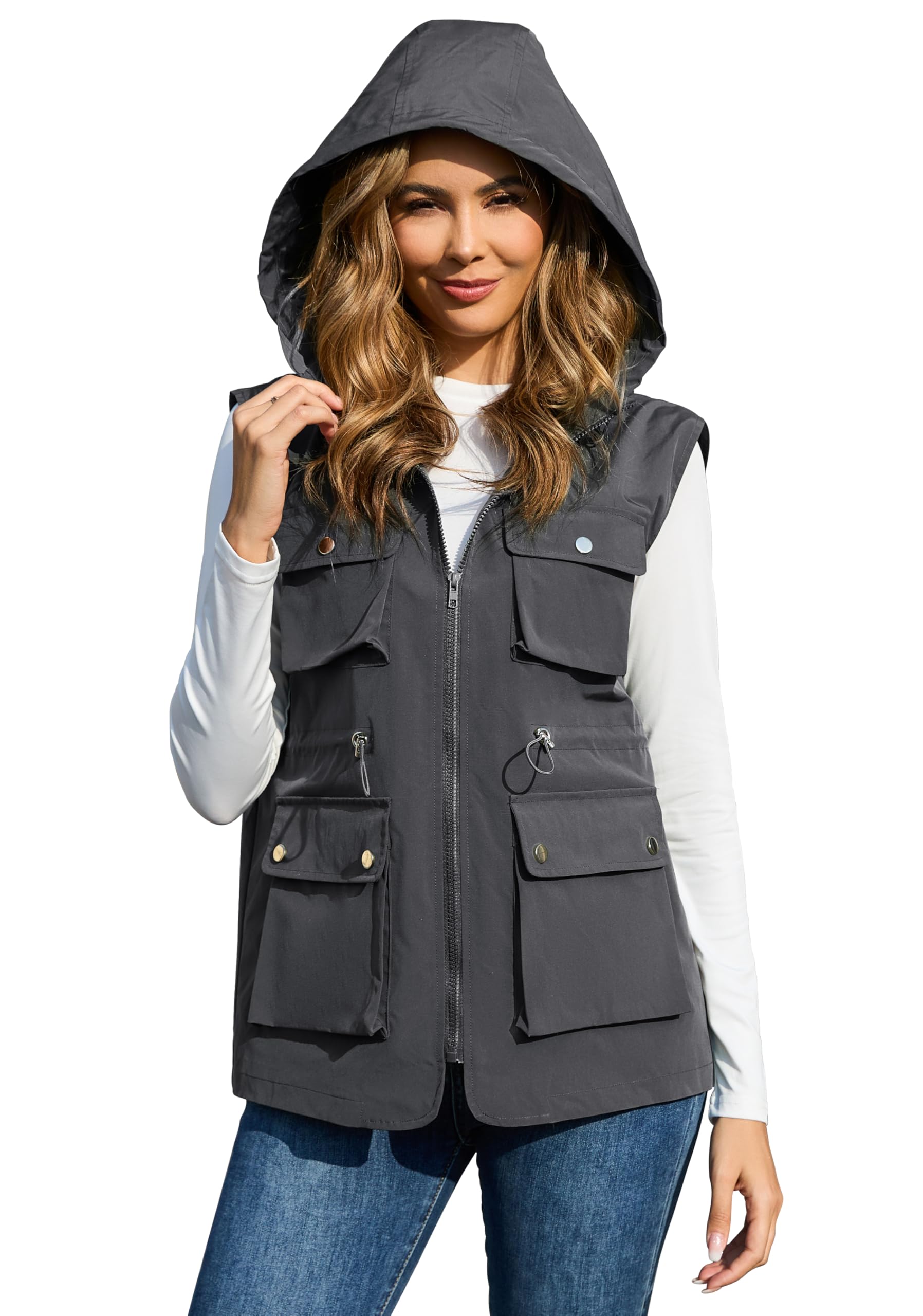 PESION Womens Packable Utility Vest Drawstring