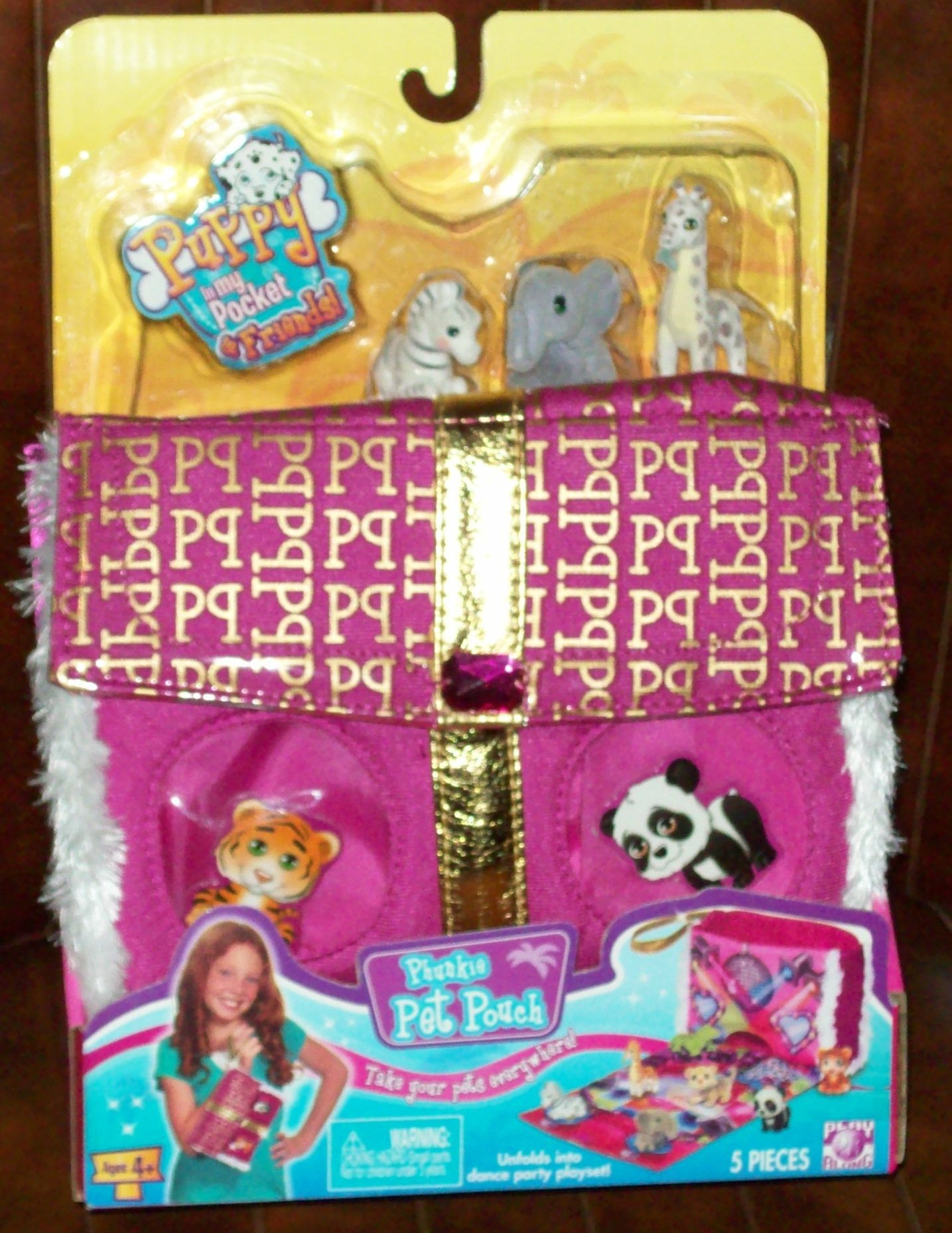 Jungle in My Pocket Dark Pink Pouch with Zebra, Elephant and Giraffe