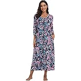Kasual Womens Zipper Front Robes 3/4 Sleeve Housecoat Long Nightgowns Loose Loungewear with Pockets